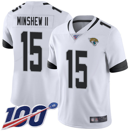 Men Nike Jacksonville Jaguars #15 Gardner Minshew II White  Stitched NFL 100th Season Vapor Limited Jersey